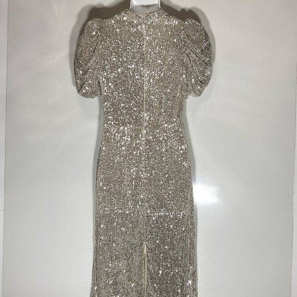 H&M SZ S Silver sequin midi dress formal party old glamour sexy vintage inspired - Picture 4 of 13